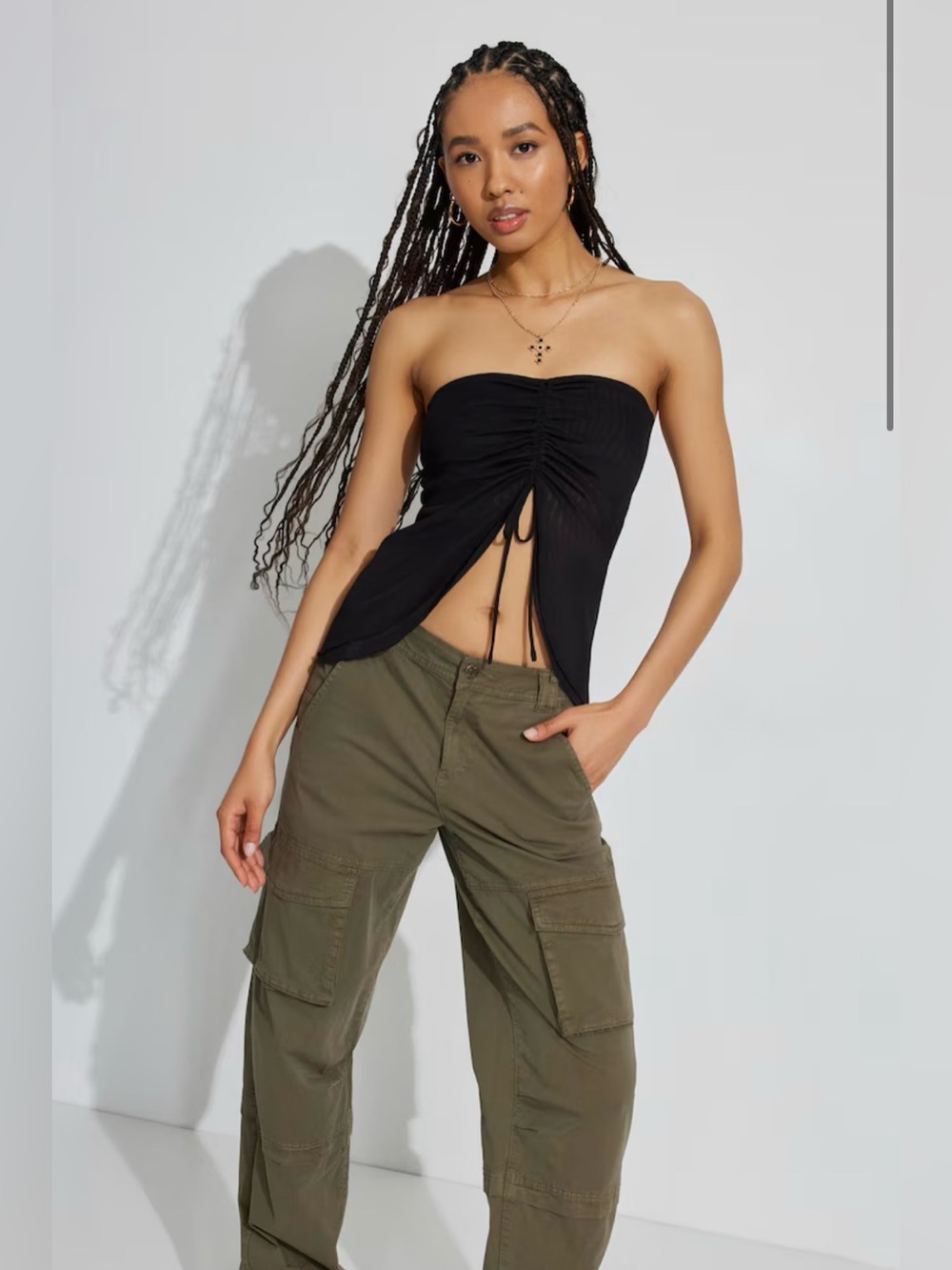 Garage Black Flyaway Ruched Tube Top Size XS